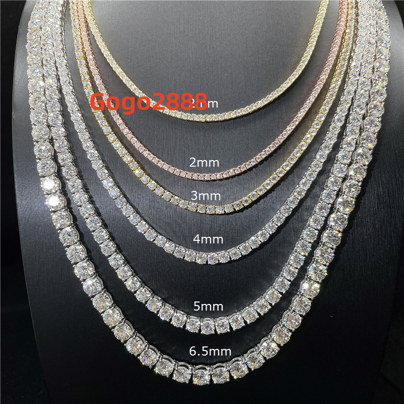 Luxury Iced Out Chains Silver S925 2-5mm VVS1 Moissanite Tennis Chain Necklace Women and Men