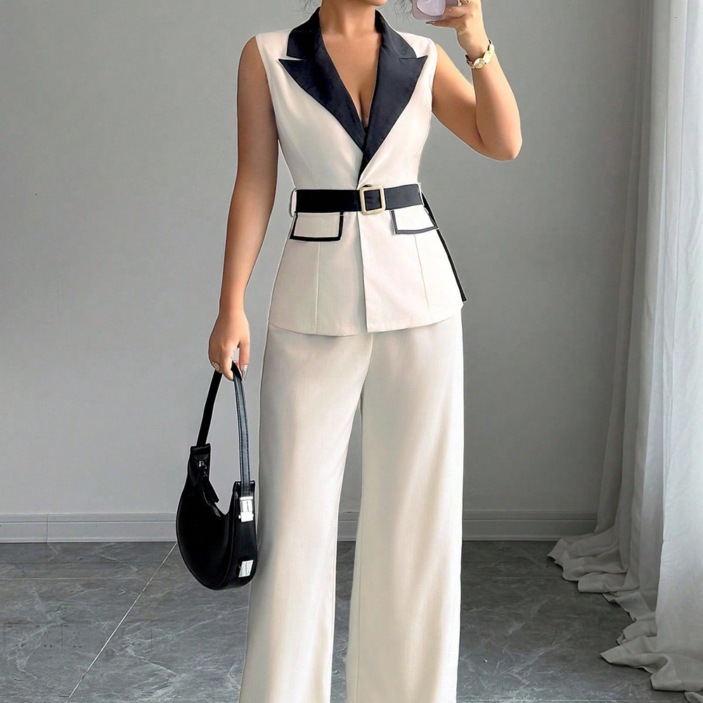 2026 Luxury Brand Women's Set Autumn Trend Hot Selling Elegant Style Women's Outdoor Fashion Sexy Deep V Waist Collar Top And Casual Straigh