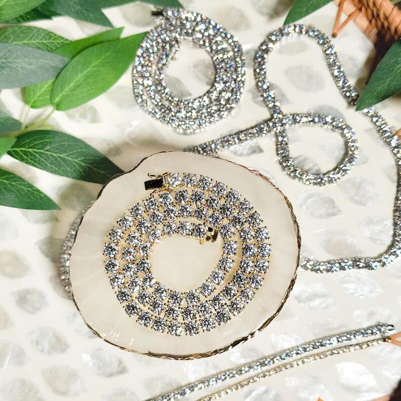 Moissanite chain Tennis Necklace Bracelet 925 Silver VVS1 ced out chain Diamond tennis necklace Anniversary gift for men women