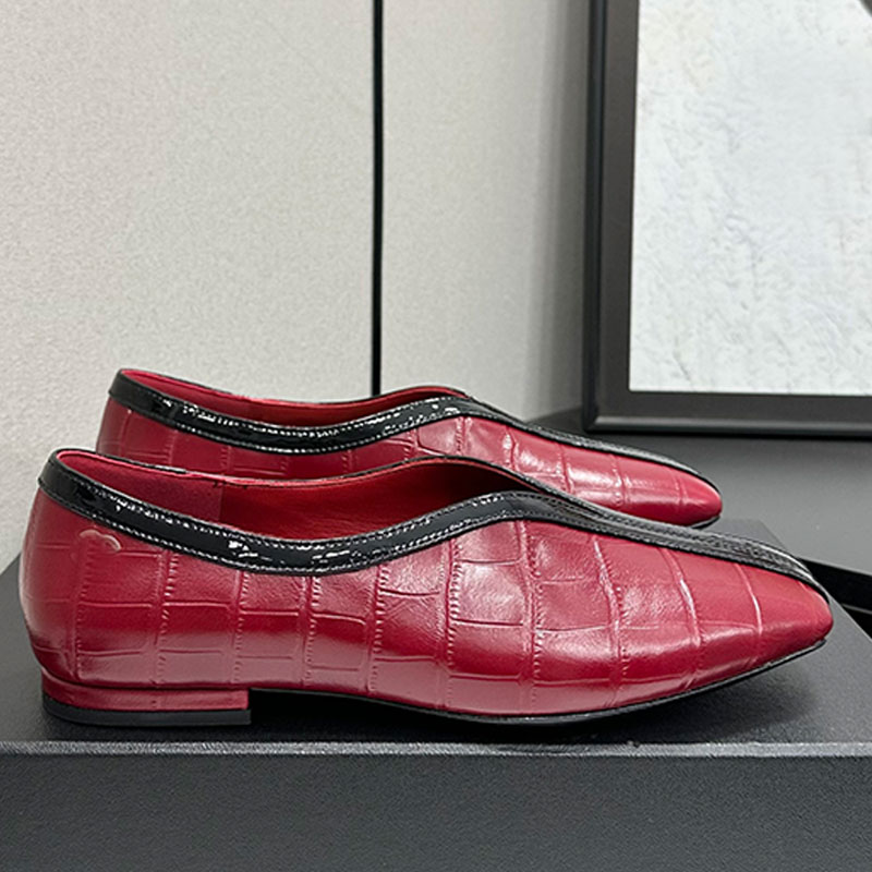 Women Ballet flats Designer Damenschuhe 2026SS Red Square Headed Bag Womens Sandals Crocodile calf Leather Fabric Genuine Leather Outsole Mary Jane shoes