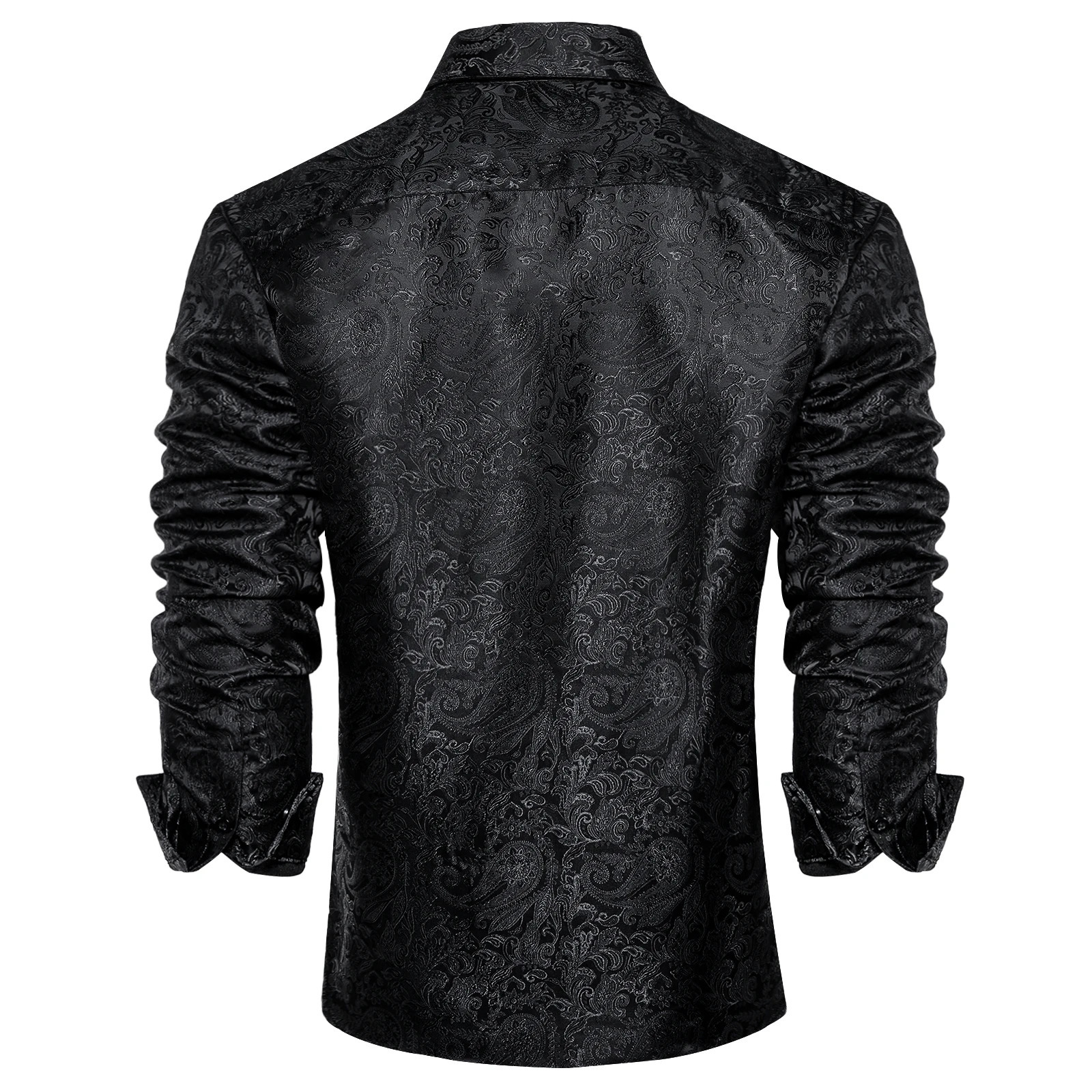 Mens Long Sleeve Black Paisley Silk Dress Shirts Casual Tuxedo Social Shirt Men Clothing 260410