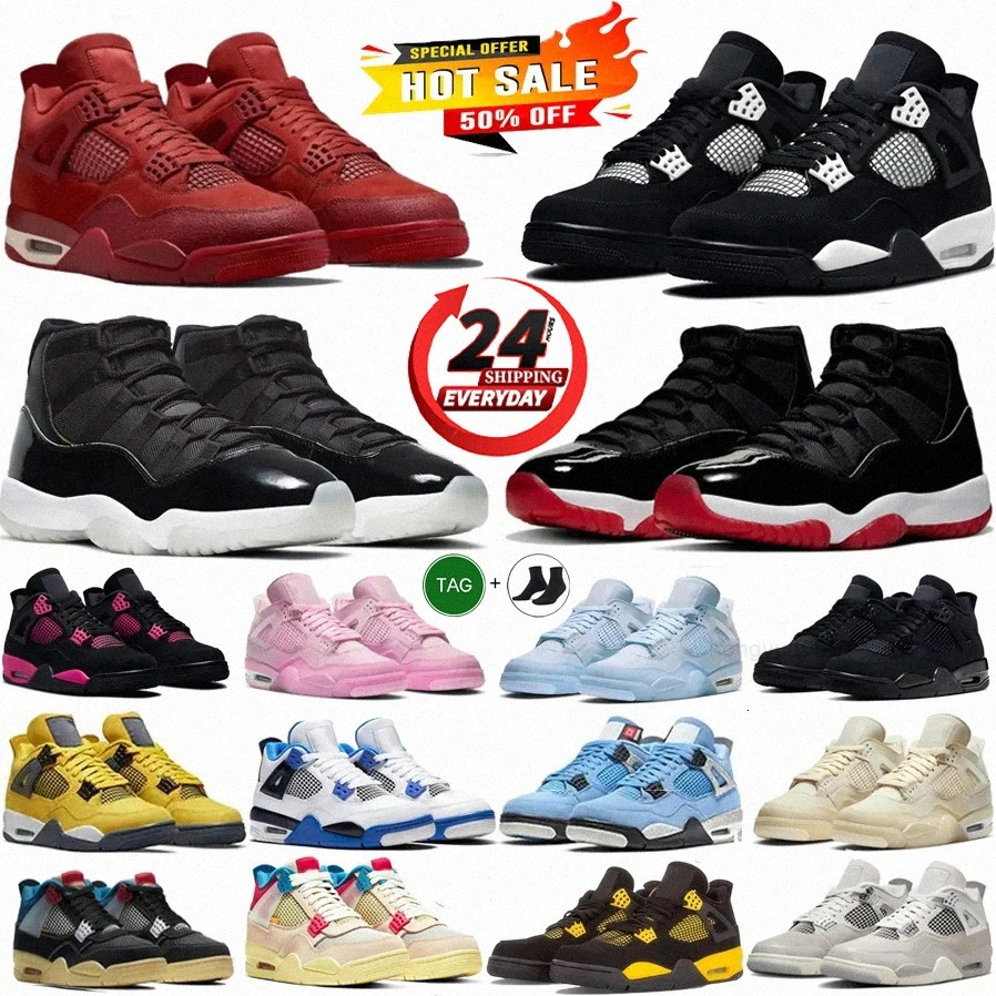 Designer Shoes Mens 4 4s Basketball Shoes Sneakers Military Black Cat Pine Green Seafoam White Oreo Red Thunder Bred Cacao Cherry 11 11s j11 UNC Cool 
