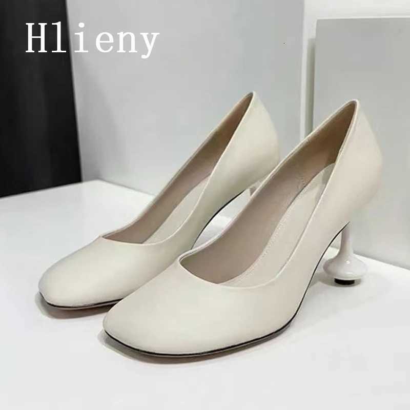 Hlieny Star Style Fashion Square Toe Soft Leather Women Office Pumps Strange High Heels Party Dress Ladies Shoes Black White Z260411