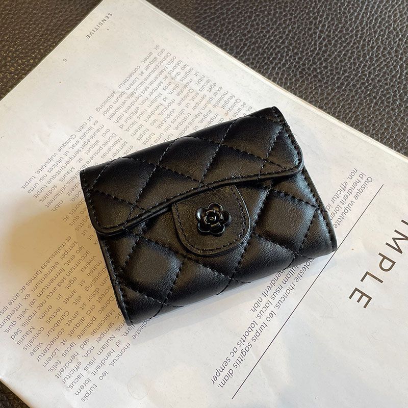 2026 Designer Classic Diamond Embroidery Thread Black Card Luxury Texture Camellia Women's Handbag Long Wallet Coin Bag Zipper Clip Free Shipping