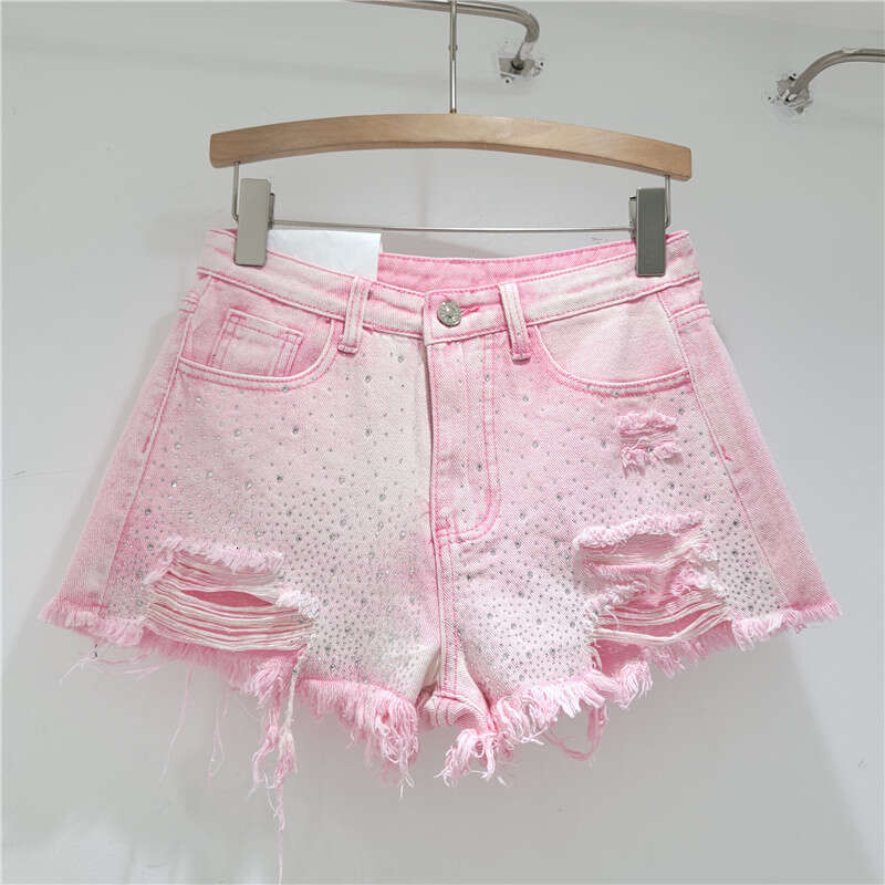 A Line Elastic Waist Shorts High Rise Hide Hips Breathable Clearance Summer Daily Casual Pants Heavy-duty Rhinestone Denim Shorts for Women Summer New