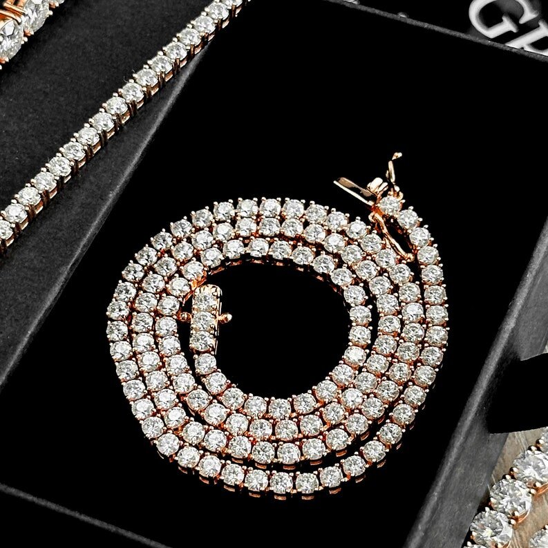 Moissanite chain Tennis Necklace Bracelet 925 Silver VVS1 ced out chain Diamond tennis necklace Anniversary gift for men women