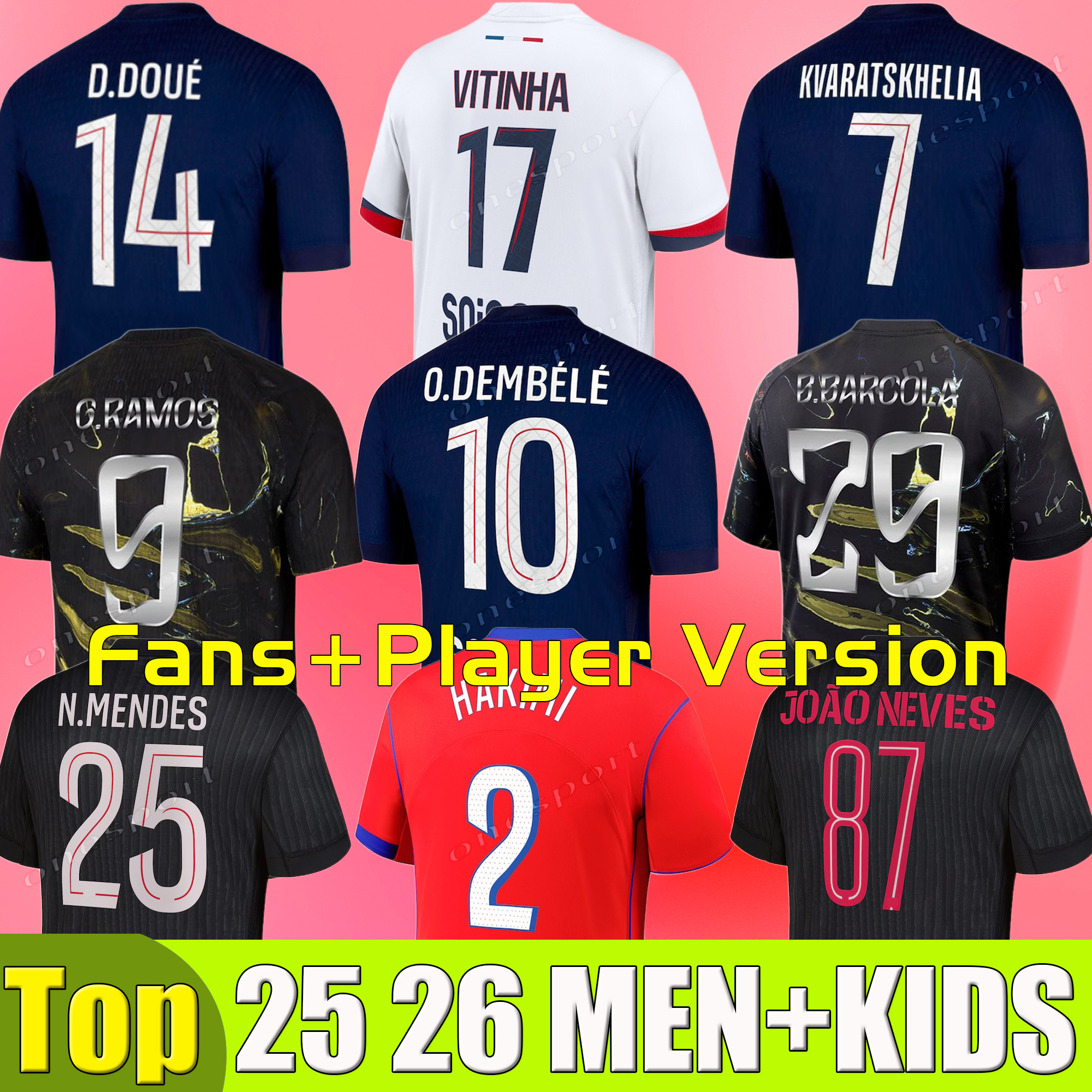 25 26 maillot PSGes O.DEMBELE D.DOUE KVARATSKHELIA 2025 soccer jersey PARIS Barcola HAKIMI SKRINIAR Mens kids kit home away 3rd paris st germain jersey JOAO NEVES PACHO