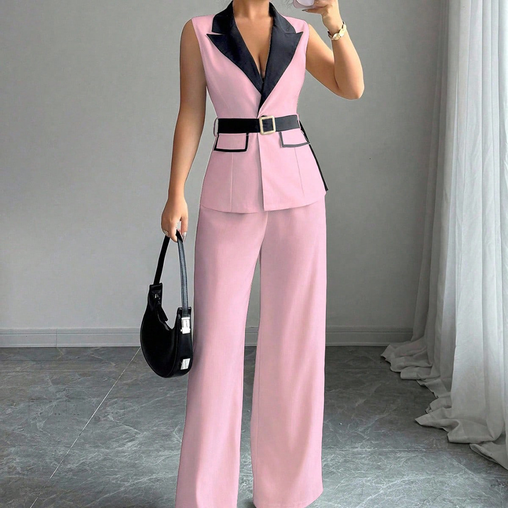2026 Luxury Brand Women's Set Autumn Trend Hot Selling Elegant Style Women's Outdoor Fashion Sexy Deep V Waist Collar Top And Casual Straigh