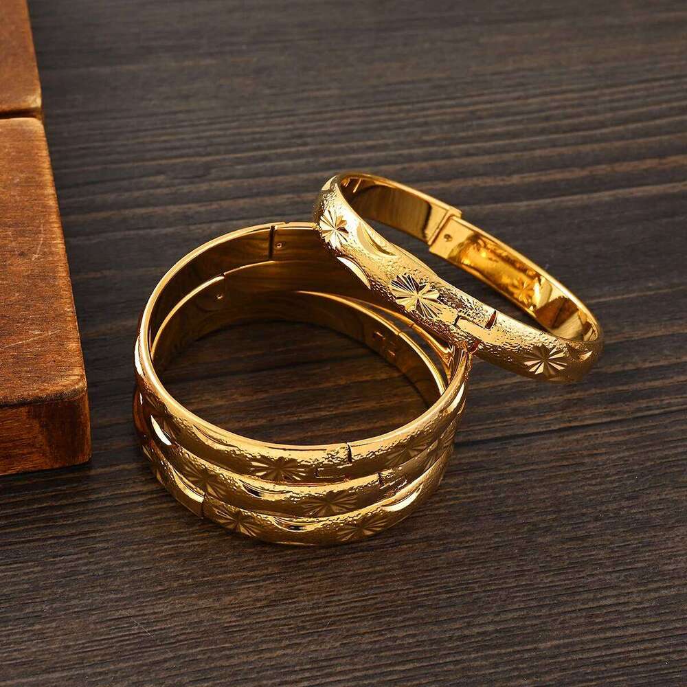 18k 55MM Dubai Baby Cute Openable For Women Ethiopian Gold Color Bangles Bracelets Girls Birthday Jewelry Gifts 26H0411