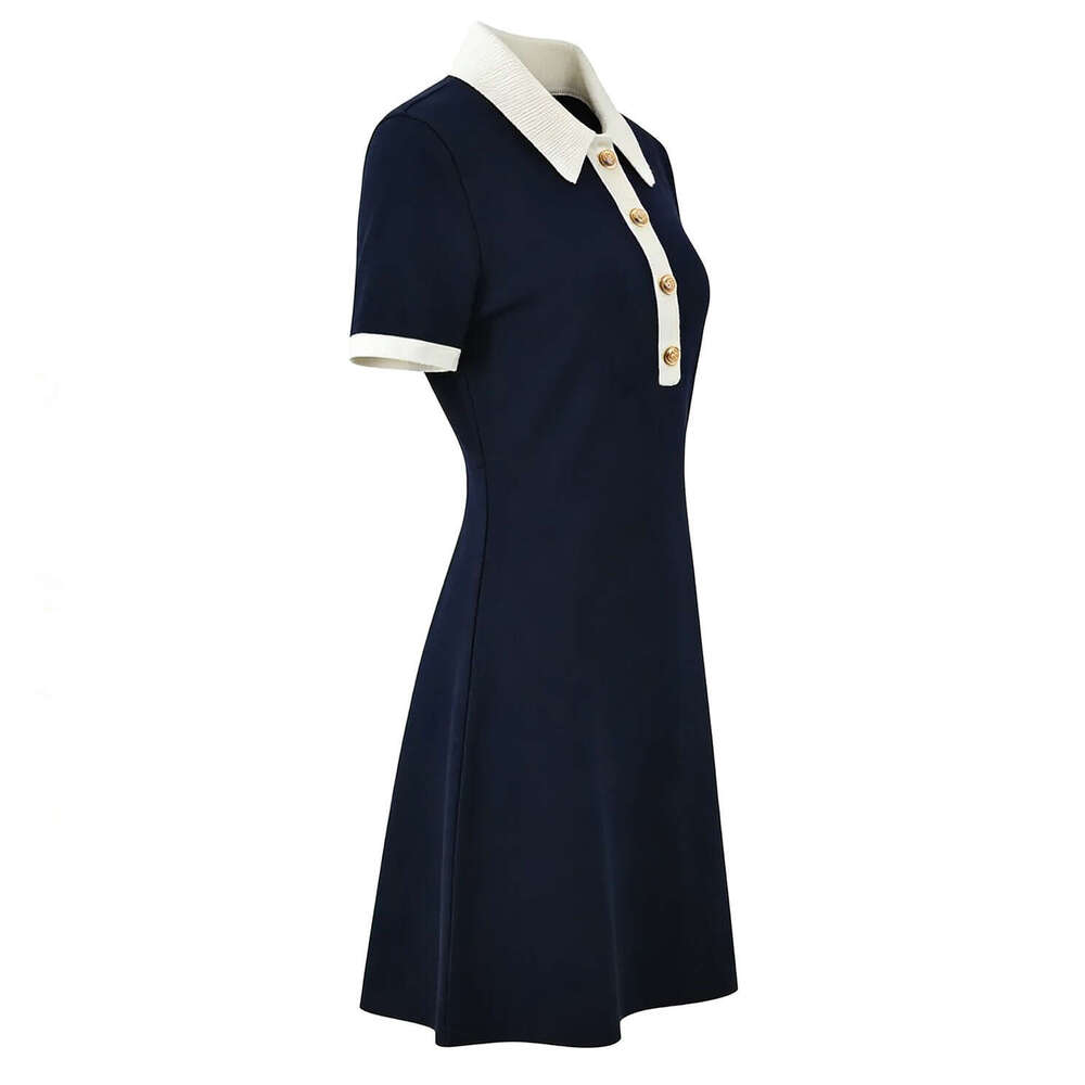 2026 Spring Designer Women's Gentle Style Elegant Color blocked Polo k30 Collar Short Sleeve French Slimming Knitted Dress