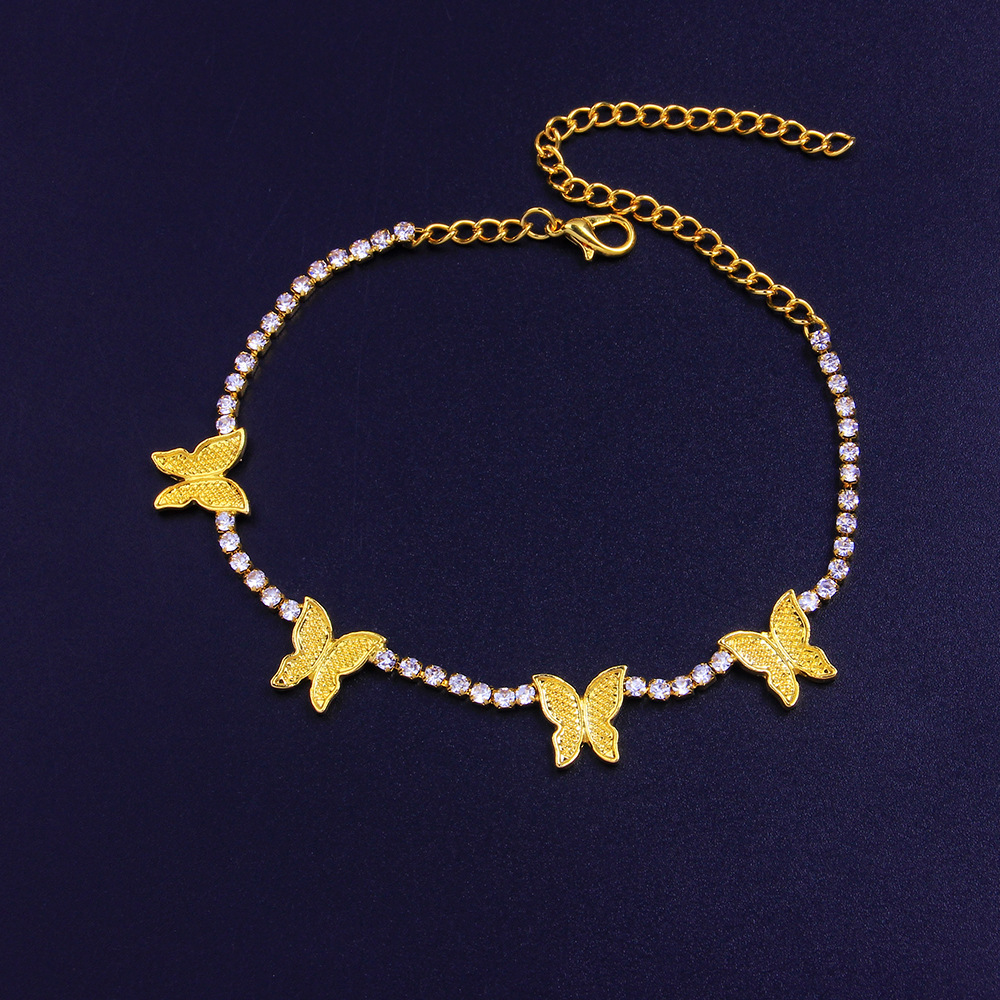 luxury brand designer lightweight singlerow diamondset ankle chain popular and simple alloy glittering diamond butterfly ankle chain