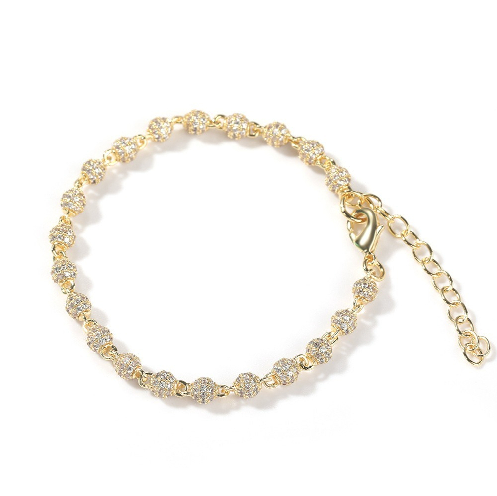 Mens Hip Hop Bracelet Jewelry Womens Iced Out Chain Gold Silver Round Bead Bracelets With Extension Chains