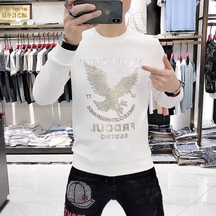 Autumn And Winter Designer T-shirt Luxury Long Sleeved Round Neck Fashion Hot Stamping Hoodie Outdoor Sports With Thick Velvet Insulation Base Shirt M