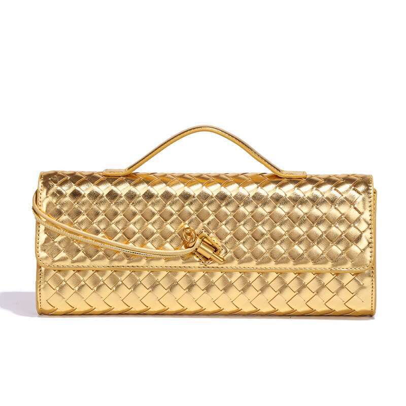 DarkWoven Leather Handbag for Women, Elegant Flap Clutch with Top Handle & Gold Hardware, Versatile Crossbody Shoulder Bag for Daily, Party & Office U