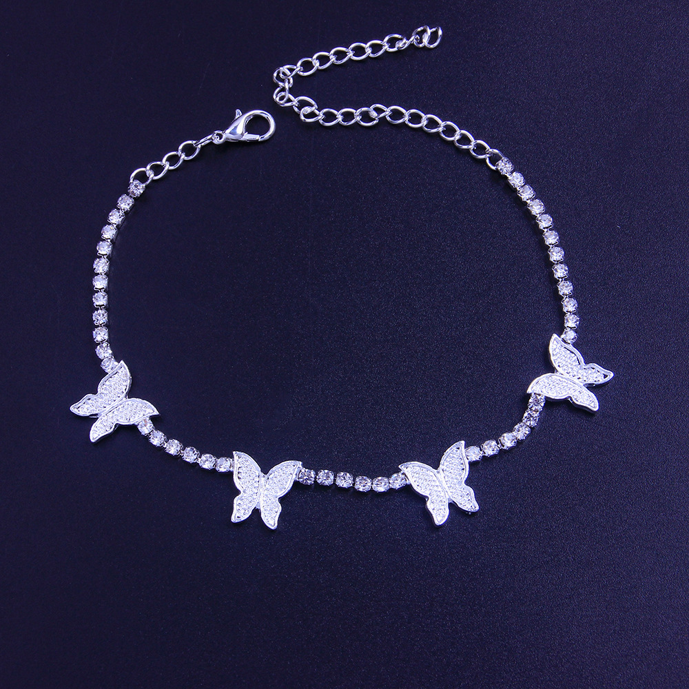 luxury brand designer lightweight singlerow diamondset ankle chain popular and simple alloy glittering diamond butterfly ankle chain