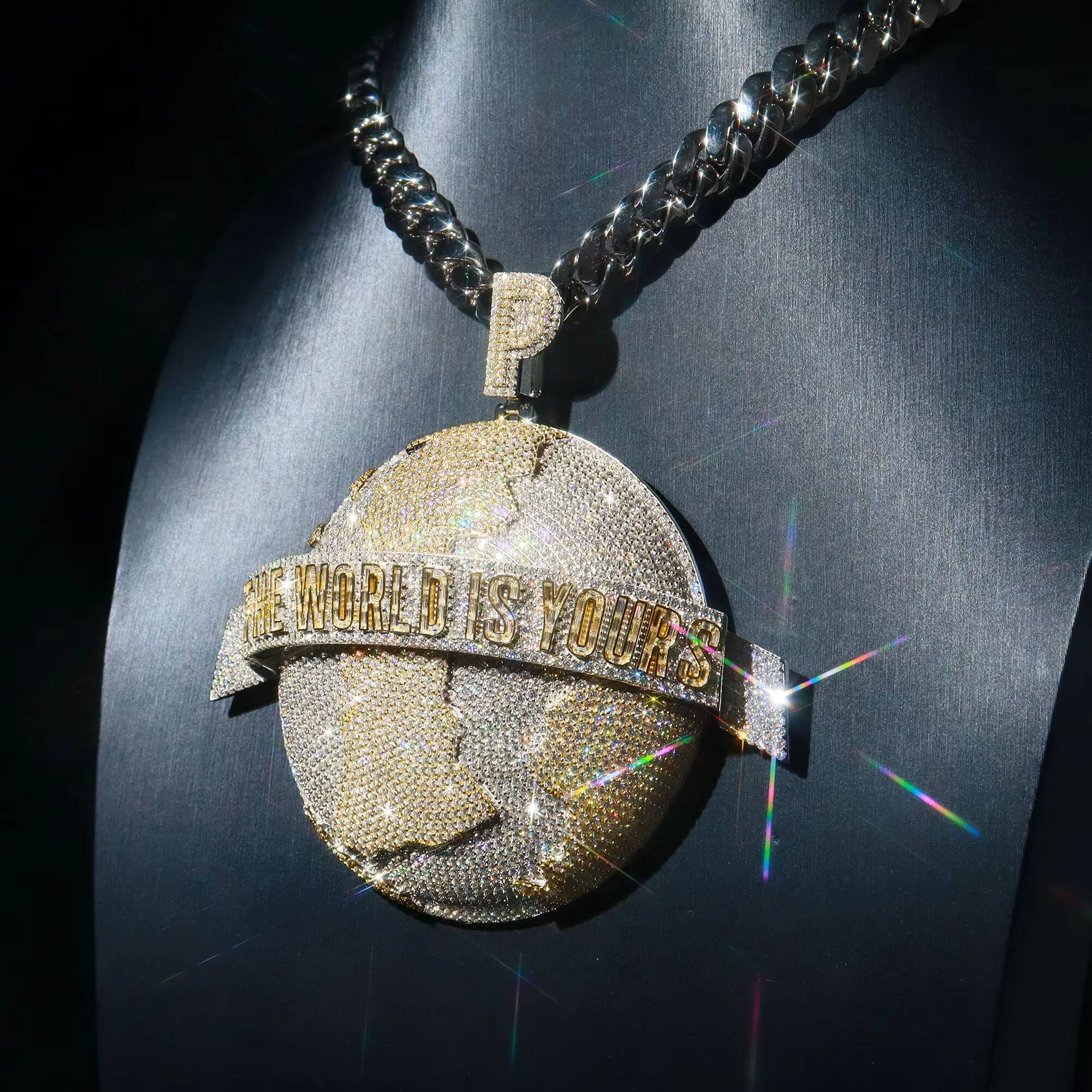 Mens Iced Out Custom Letter Pendant Hip Hop Iced Out S925 Charm Two Tone Gold Over Moissanite Diamond Name Initial 20 Inches
