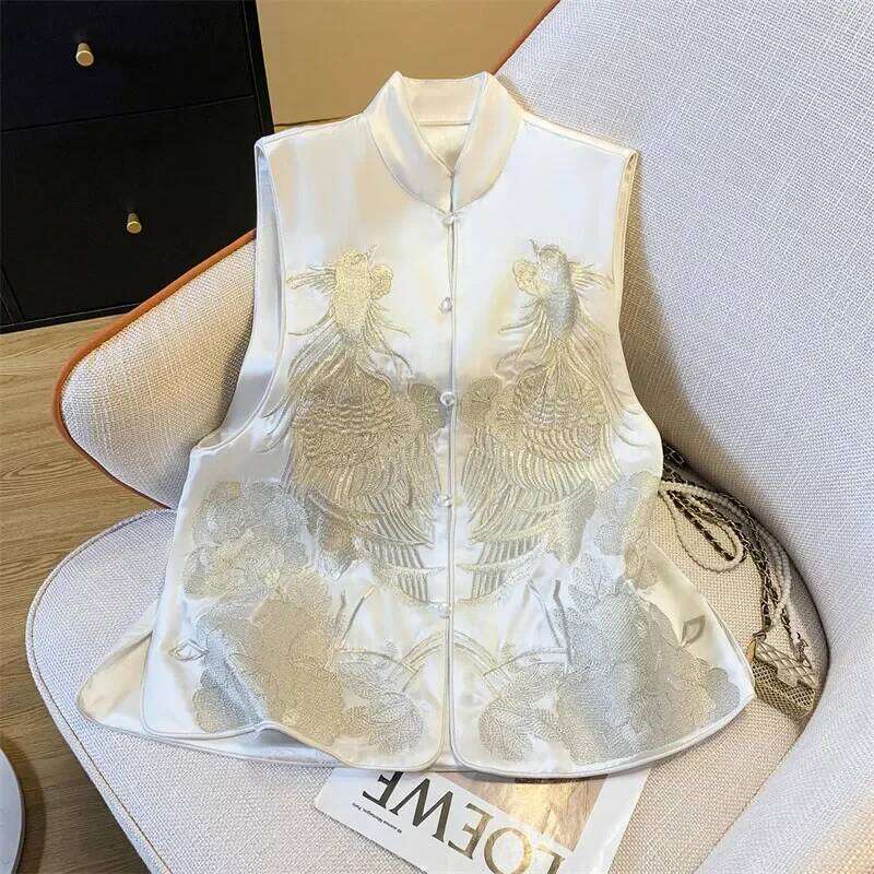 Vintage Chinese Style Coat Buckle Embroidered Vest Women s Spring National Fashion Waistcoat Jacket Sleeveless Tops Female MAKOUFEI