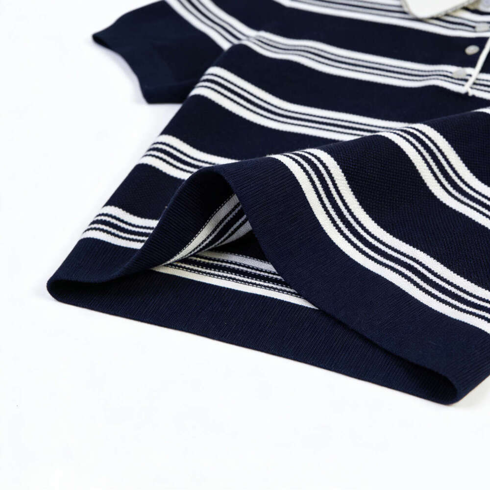 2026 spring new designer French k30 casual striped lapel with rhinestone decoration elegant pullover