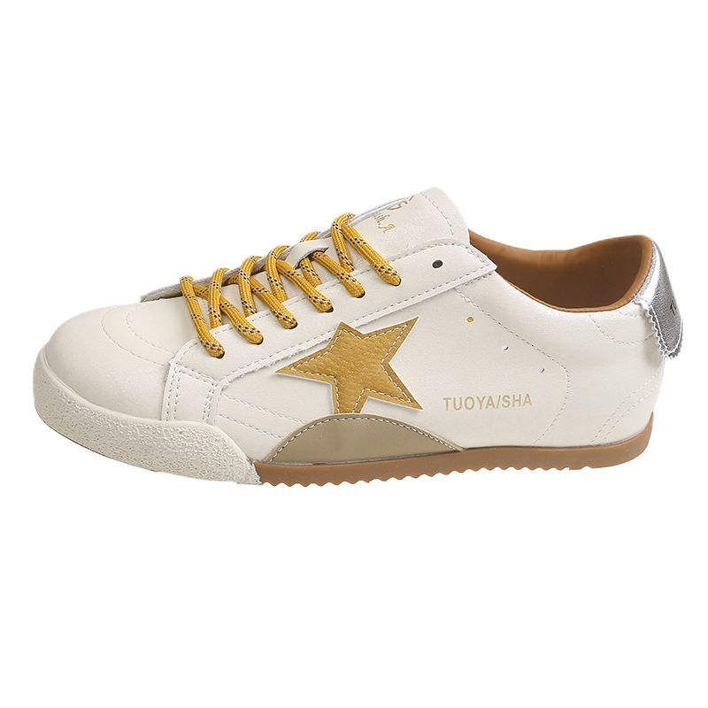 Hot selling retro star patch women's sports shoes retro white leather low top casual shoes breathable daily walking training shoes free shipping