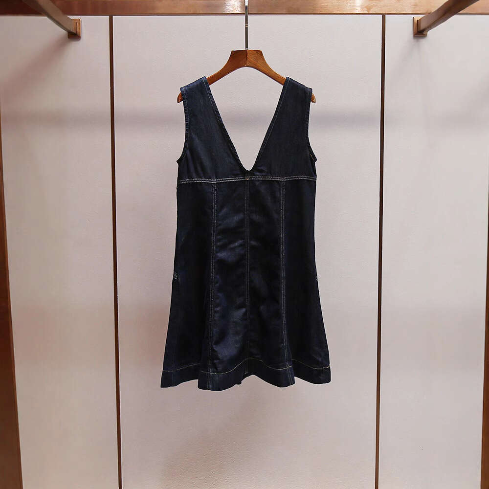 New summer designer retro k30 casual style zipper FC V-neck design backless patchwork denim sleeveless women's dress