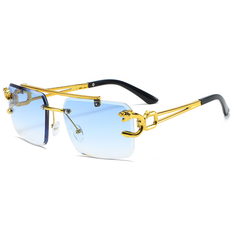 Fashionable Personality Sunglasses Retro Frameless Cut Edge Gradient Lenses Metal Frame Sunshade UV Protection Sunglasses Trendy