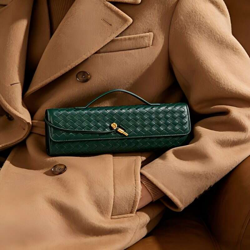 DarkWoven Leather Handbag for Women, Elegant Flap Clutch with Top Handle & Gold Hardware, Versatile Crossbody Shoulder Bag for Daily, Party & Office U