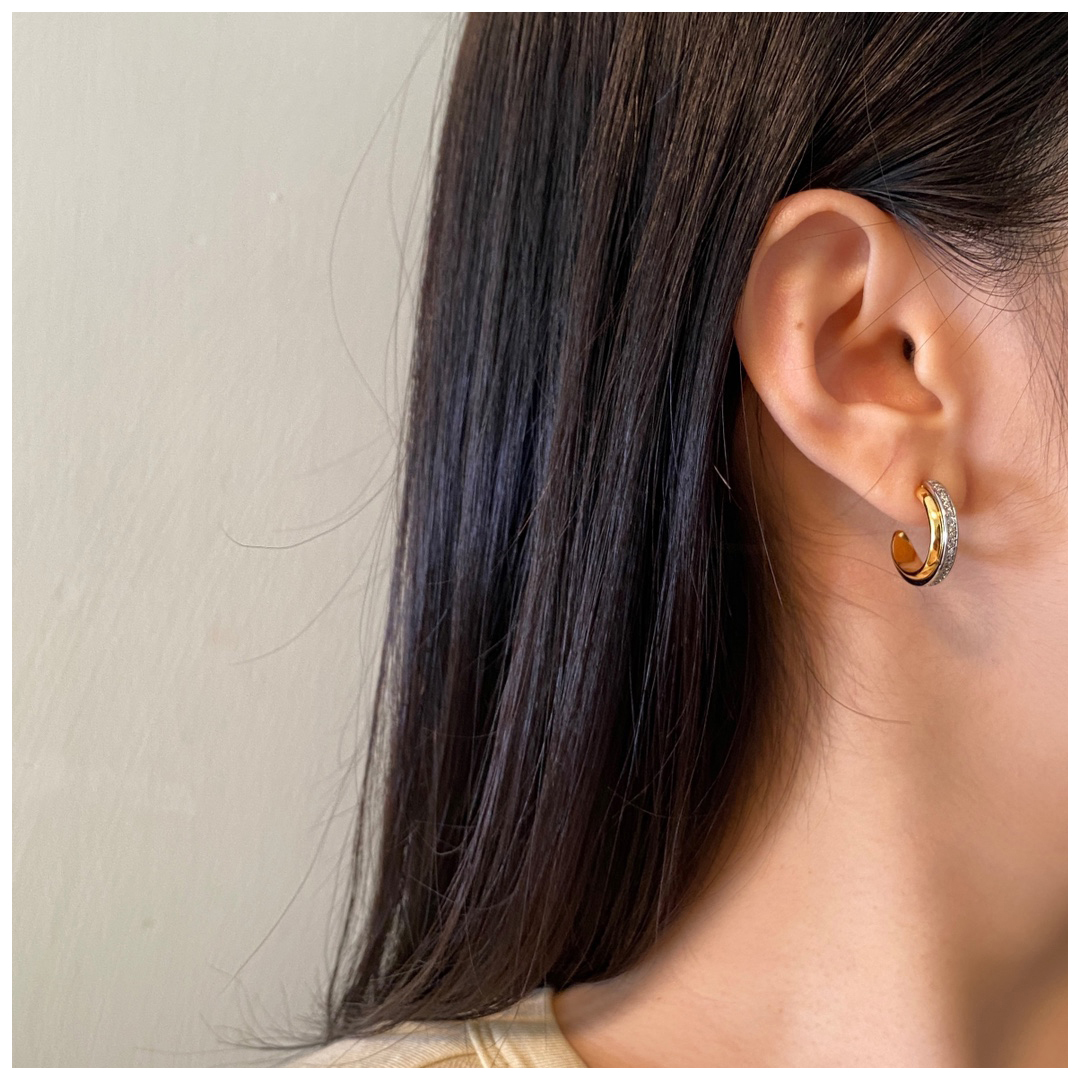 Designer Earrings Designer Earrings Women Two Tone C Shape Silver Pave Geometric Earrings Fashion Statement Hoop Earrings Luxury Jewlery Designer for 