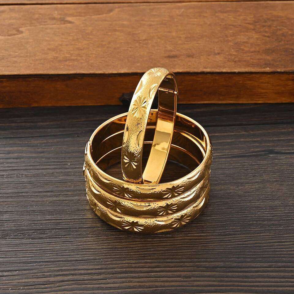 18k 55MM Dubai Baby Cute Openable For Women Ethiopian Gold Color Bangles Bracelets Girls Birthday Jewelry Gifts 26H0411