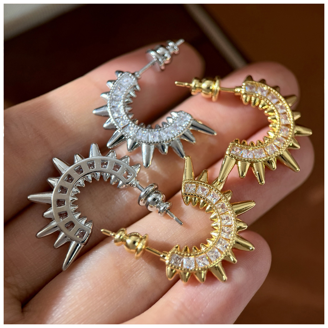 Designer Earrings Designer Earrings Women Delicate Unique Square Zircon Earring Half Hoop C Shape Sunray Star Pave Earrings Luxury Jewlery Designer fo