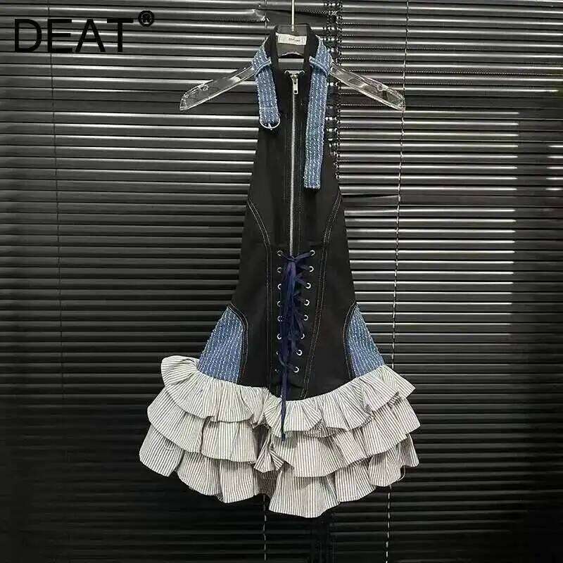 Spring New Arrival Fashion Retro Rivet Halter Sleeveless Dresses For Women Trendy Backless Strap Cake Dress Female A MAKOUFEI