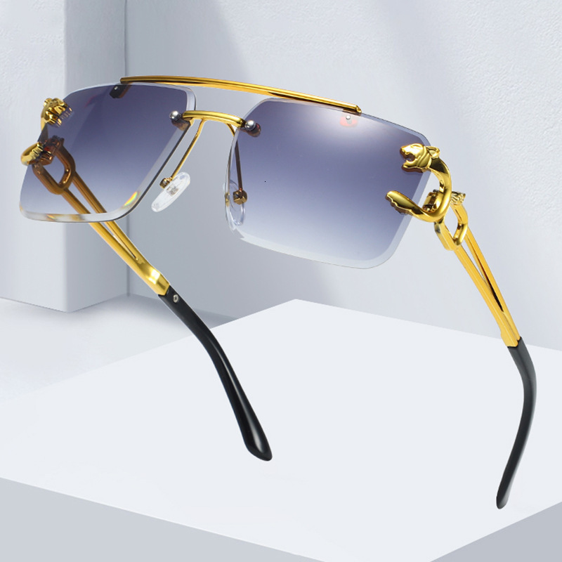 Fashionable Personality Sunglasses Retro Frameless Cut Edge Gradient Lenses Metal Frame Sunshade UV Protection Sunglasses Trendy