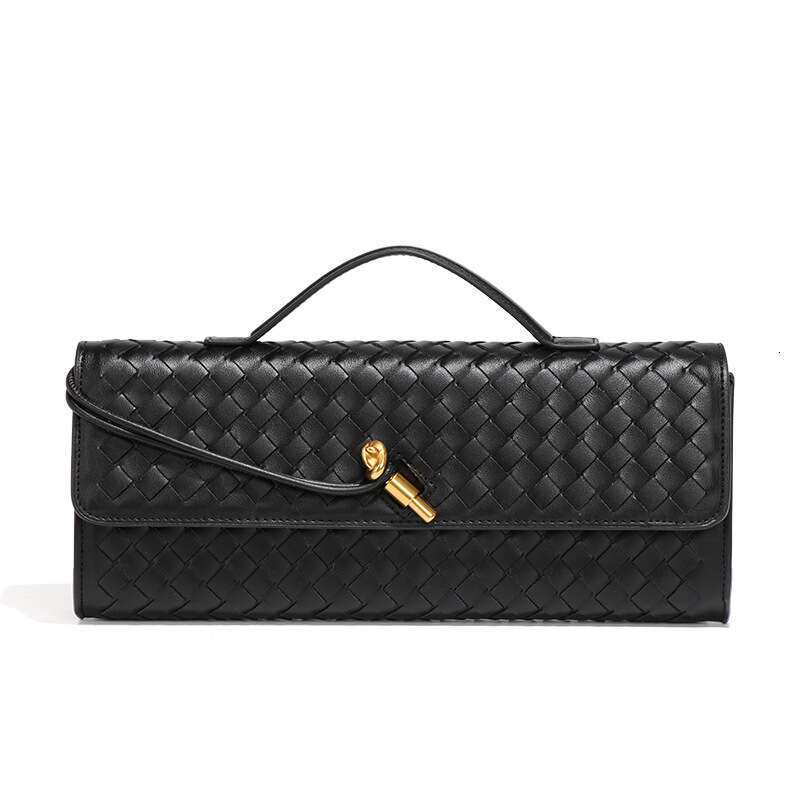 DarkWoven Leather Handbag for Women, Elegant Flap Clutch with Top Handle & Gold Hardware, Versatile Crossbody Shoulder Bag for Daily, Party & Office U