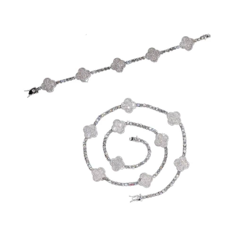 High Quality Moissanite Four-Leaf Clover Tennis Chain 925 Sterling Silver Hip-Hop Bracelet Womens Al Malik Jeweller GRA - view 4