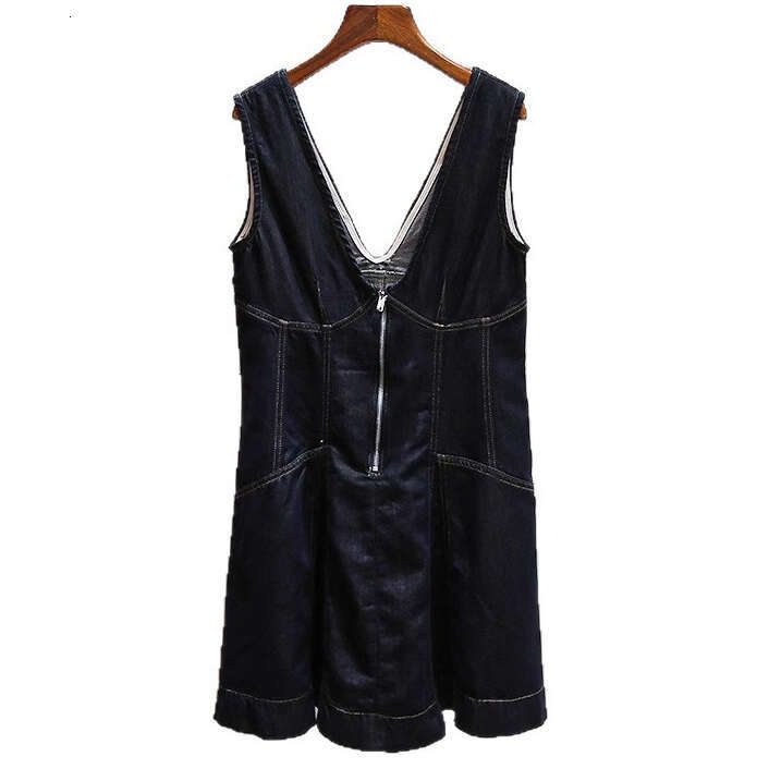 New summer designer retro k30 casual style zipper FC V-neck design backless patchwork denim sleeveless women's dress