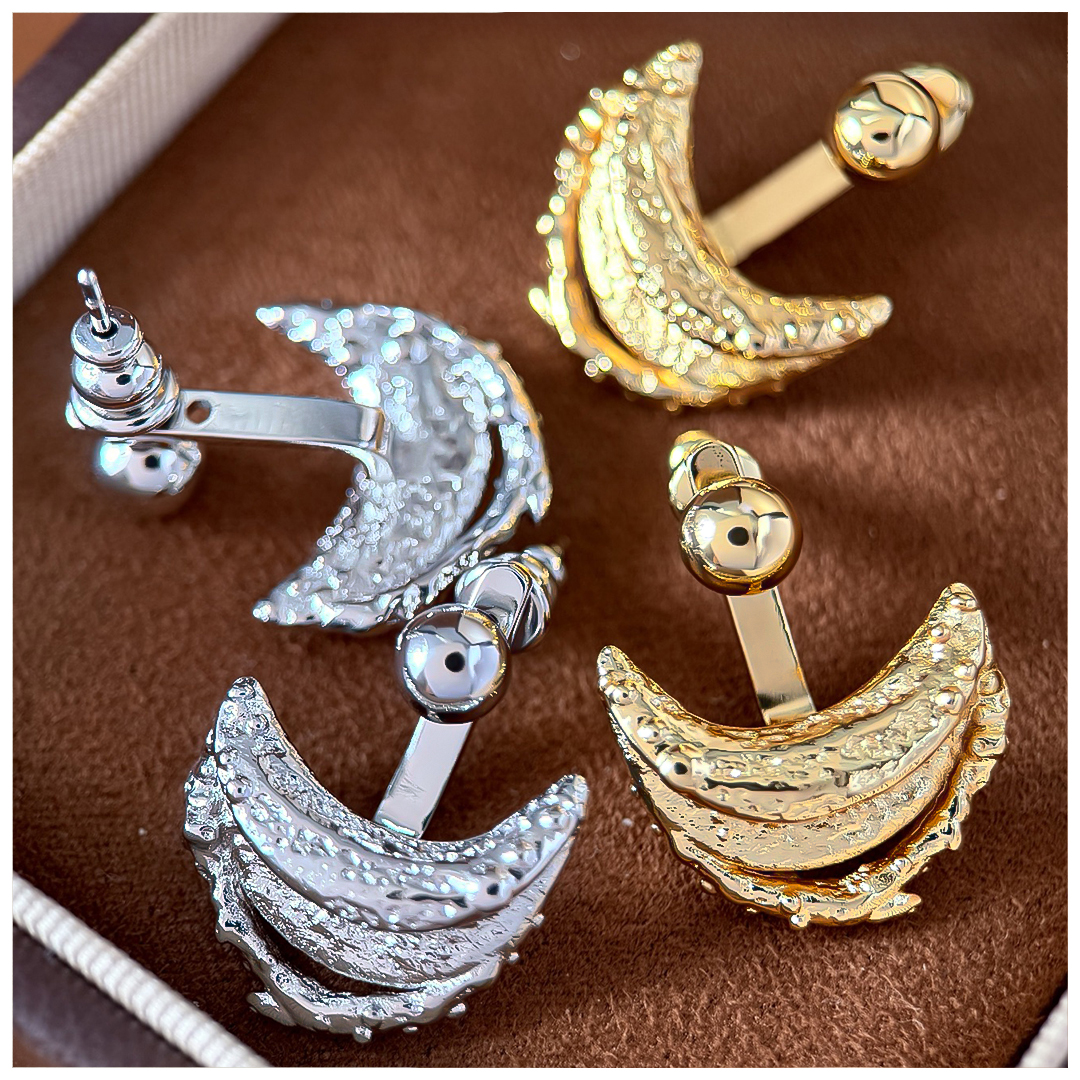 Designer Earrings Designer Earrings Women Molten Texture Irregular Crescent Earring Unique Stud Earrings Luxury Jewlery Designer for Women Elegant Spa
