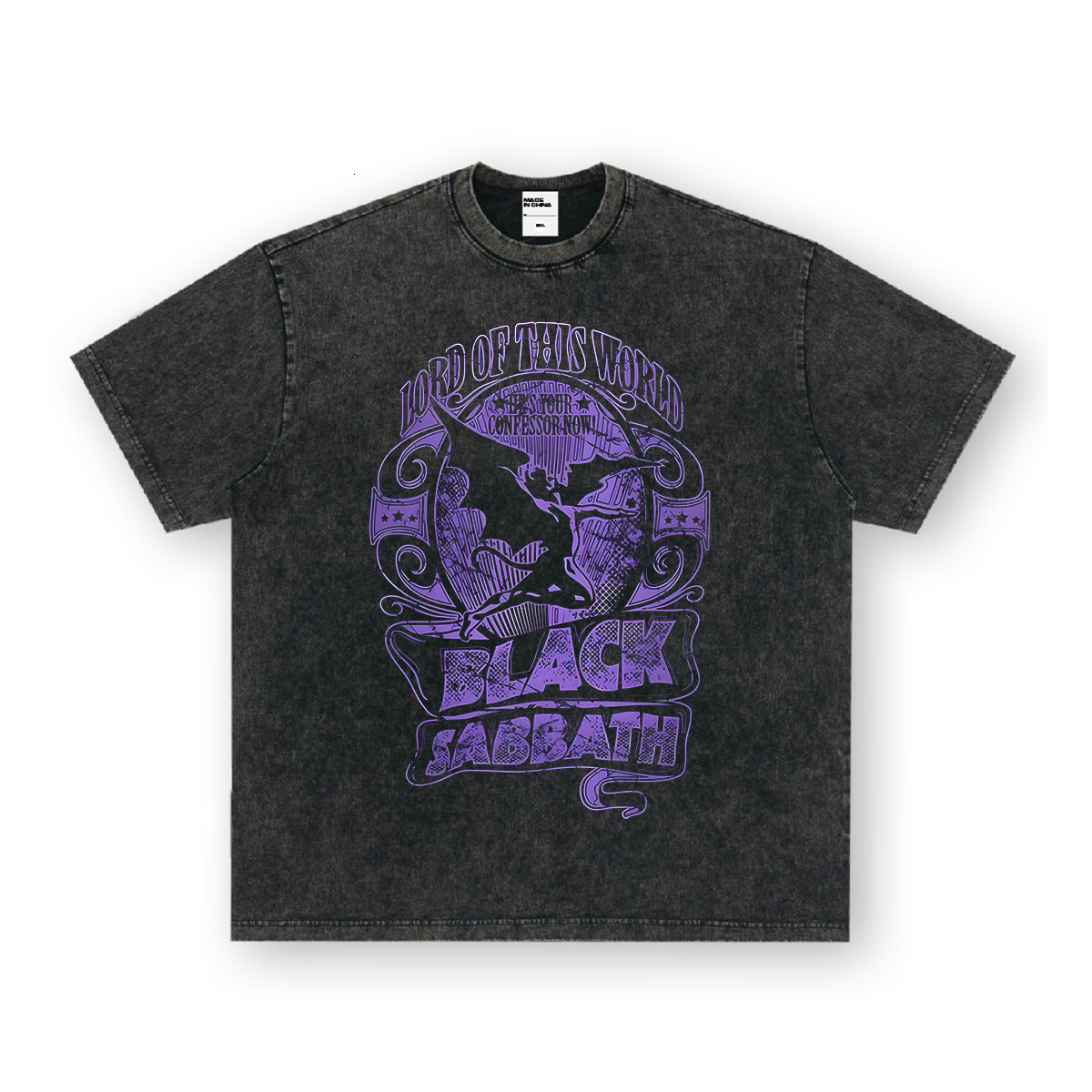 2026 American Street Rock Designer T-shirt Luxury Retro Washed Heavyweight Angel Digital Printed Pure Cotton Short Sleeved Top Outdoor Sports Loose Ca
