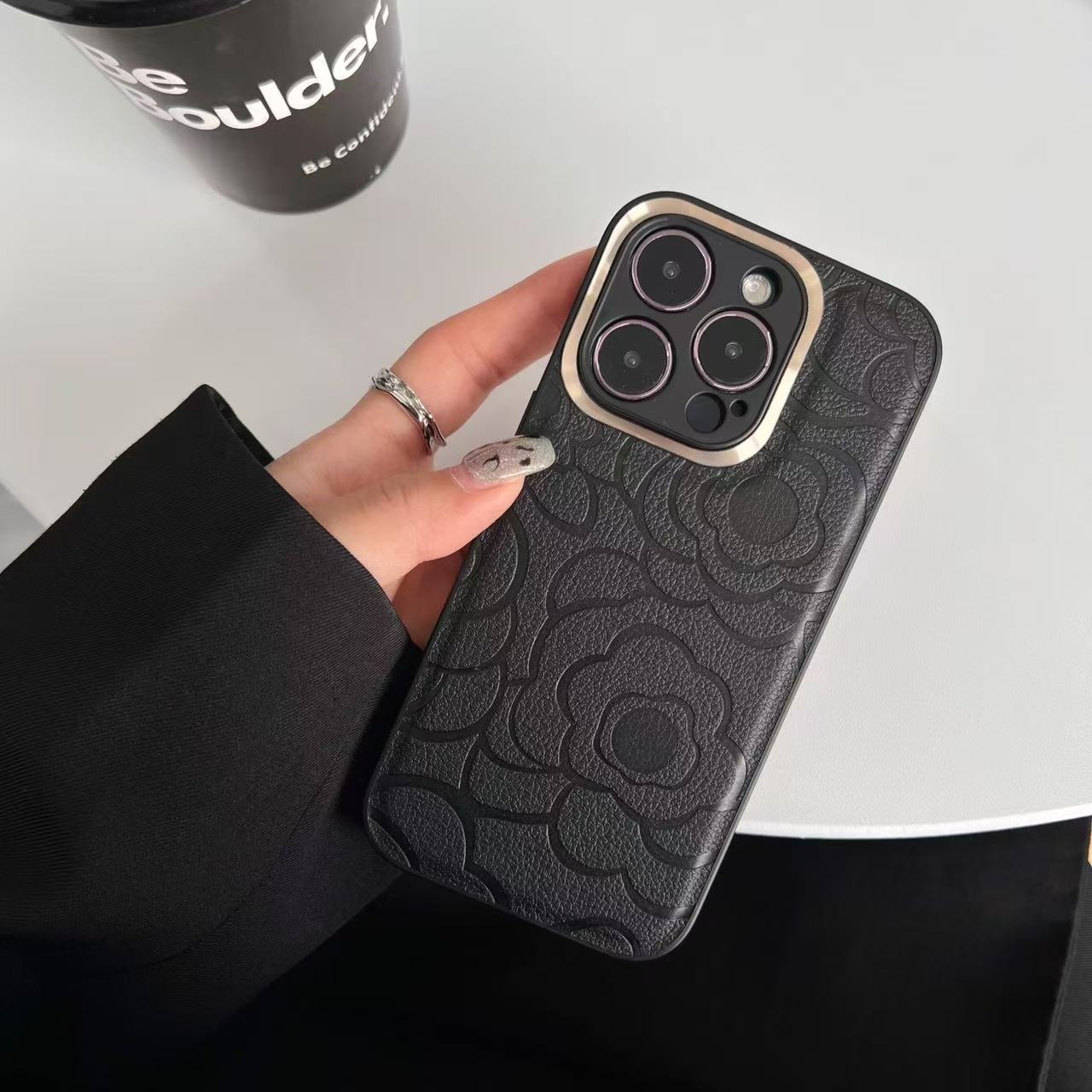 Elegant Floral Embossed PU Leather Phone Case for iPhone 17, Soft Luxury Anti-Scratch Shockproof Protective Cover