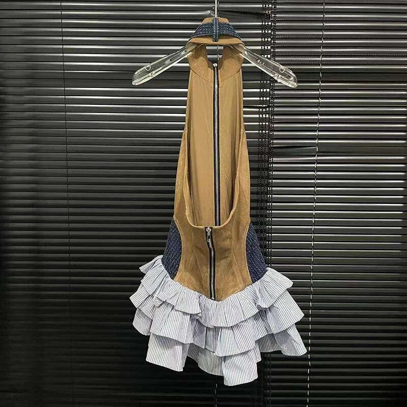 Spring New Arrival Fashion Retro Rivet Halter Sleeveless Dresses For Women Trendy Backless Strap Cake Dress Female A MAKOUFEI