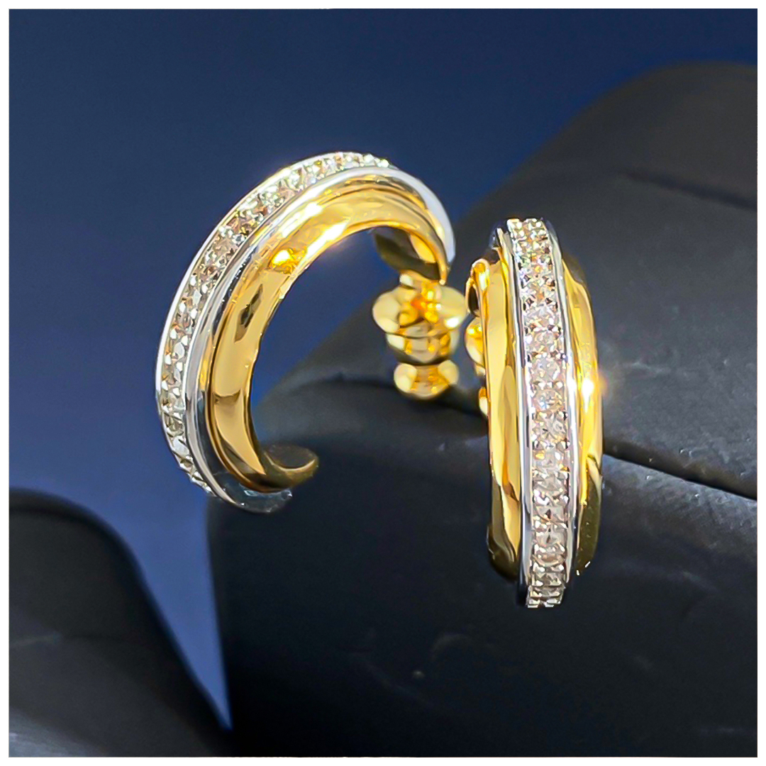 Designer Earrings Designer Earrings Women Two Tone C Shape Silver Pave Geometric Earrings Fashion Statement Hoop Earrings Luxury Jewlery Designer for 