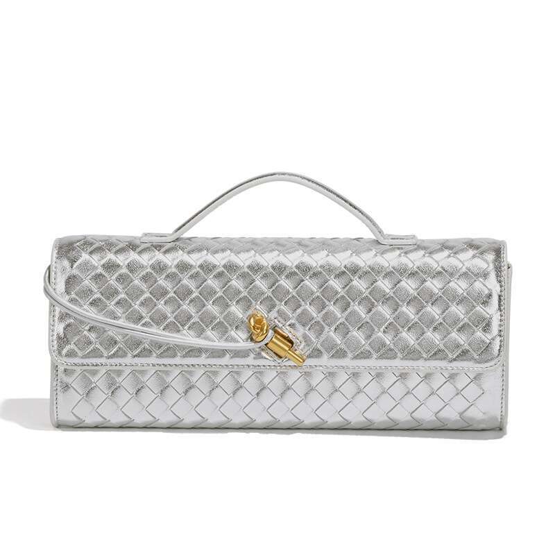 DarkWoven Leather Handbag for Women, Elegant Flap Clutch with Top Handle & Gold Hardware, Versatile Crossbody Shoulder Bag for Daily, Party & Office U
