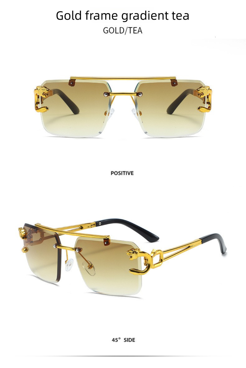 Fashionable Personality Sunglasses Retro Frameless Cut Edge Gradient Lenses Metal Frame Sunshade UV Protection Sunglasses Trendy