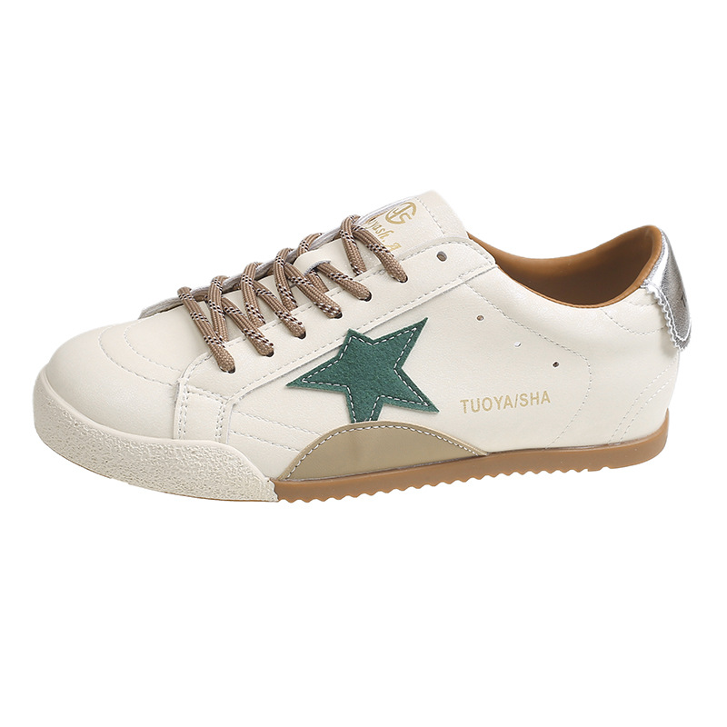 Hot selling retro star patch women's sports shoes retro white leather low top casual shoes breathable daily walking training shoes free shipping