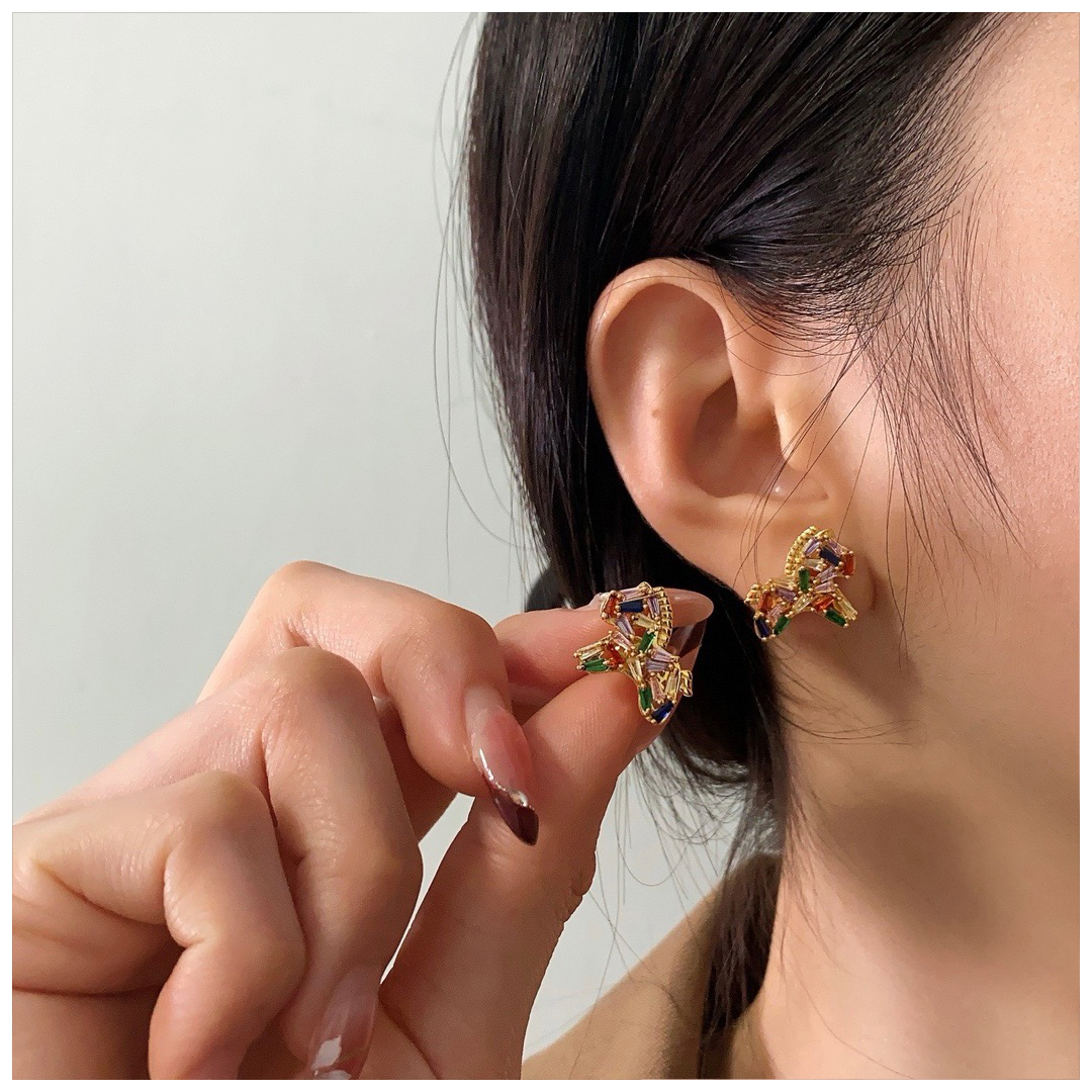 Designer Earrings Designer Earrings Women Colorful Zircon Pony Earrings Irregular Trapezoid Zircon Studs Luxury Jewlery Designer for Women Elegant Gif