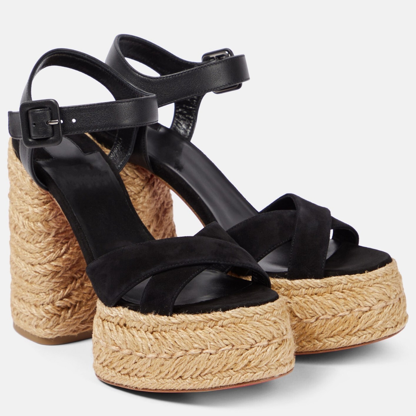 CL red-soled summer straw high-heeled sandals, round-toe platform high-heeled sandals, Roman strap high-heeled sandals, hollow design