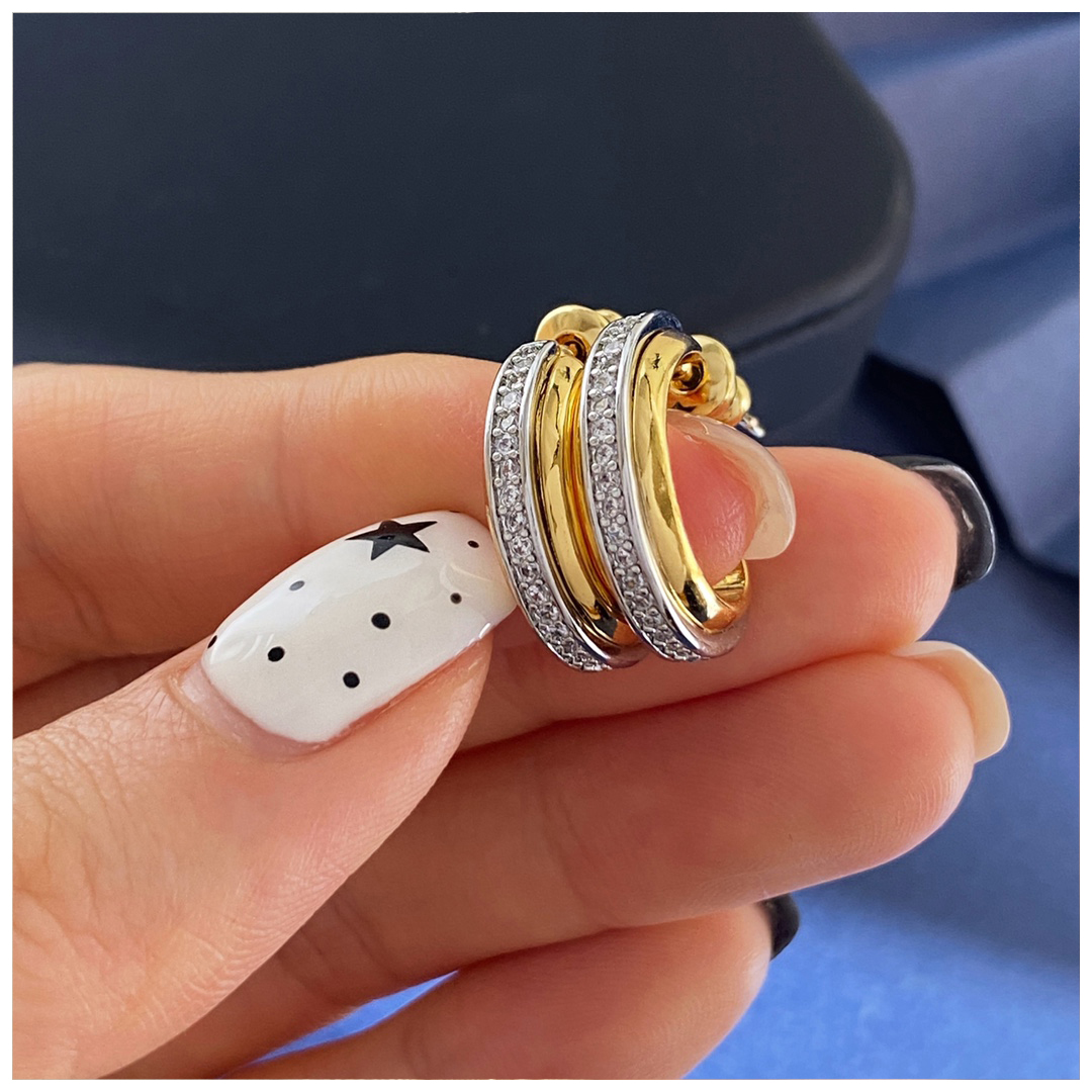 Designer Earrings Designer Earrings Women Two Tone C Shape Silver Pave Geometric Earrings Fashion Statement Hoop Earrings Luxury Jewlery Designer for 