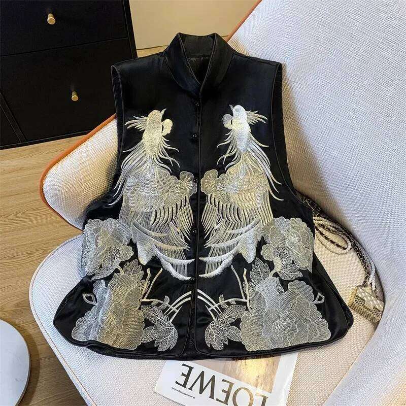 Vintage Chinese Style Coat Buckle Embroidered Vest Women s Spring National Fashion Waistcoat Jacket Sleeveless Tops Female MAKOUFEI
