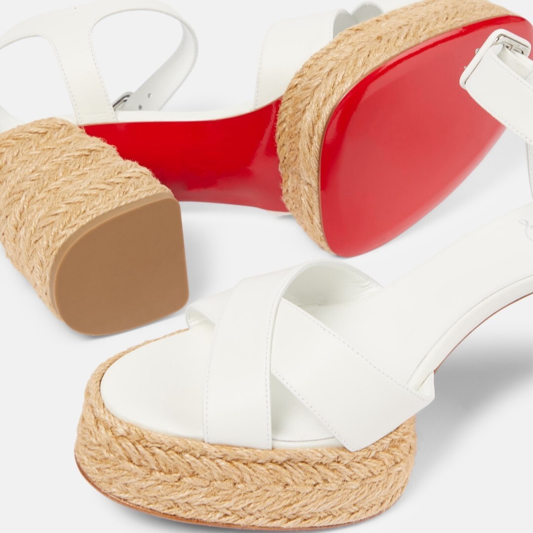 CL red-soled summer straw high-heeled sandals, round-toe platform high-heeled sandals, Roman strap high-heeled sandals, hollow design