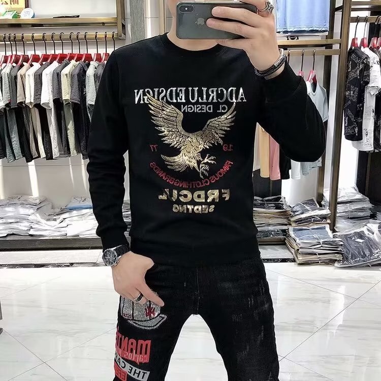 Autumn And Winter Designer T-shirt Luxury Long Sleeved Round Neck Fashion Hot Stamping Hoodie Outdoor Sports With Thick Velvet Insulation Base Shirt M