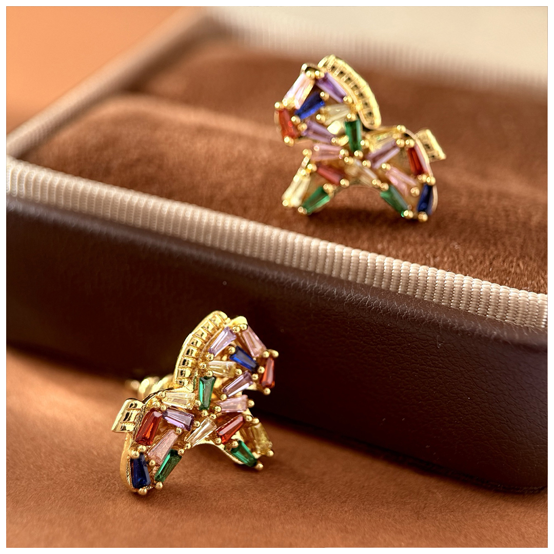 Designer Earrings Designer Earrings Women Colorful Zircon Pony Earrings Irregular Trapezoid Zircon Studs Luxury Jewlery Designer for Women Elegant Gif