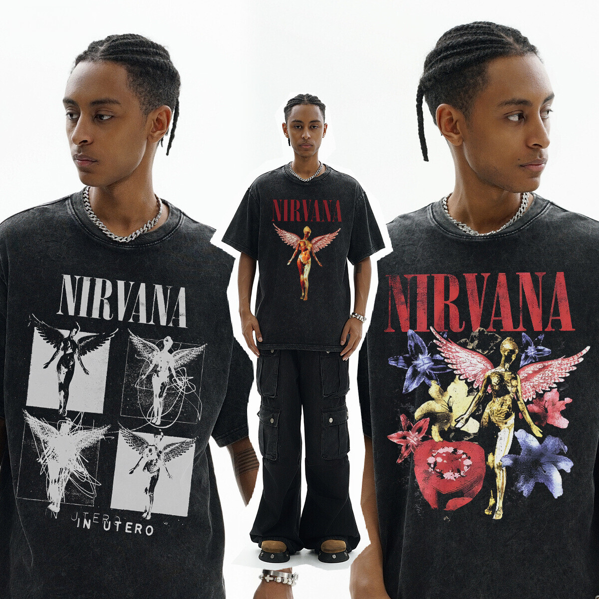 2026 American Street Rock Designer T-shirt Luxury Retro Washed Heavyweight Angel Digital Printed Pure Cotton Short Sleeved Top Outdoor Sports Loose Ca